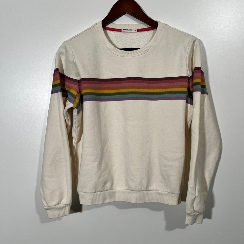 Marine Layer Anytime Sweatshirt Cream with Rainbow Stripes Size Small - Picture 3 of 6